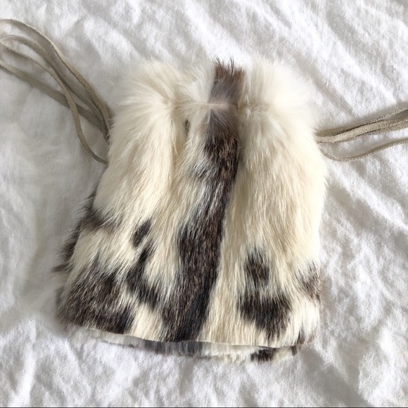 Recycled Boho Rabbit and Suede Drawstring Purse - Picture 5 of 9